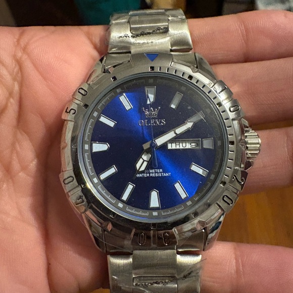 OLEVS Silver and Blue Men's Watch